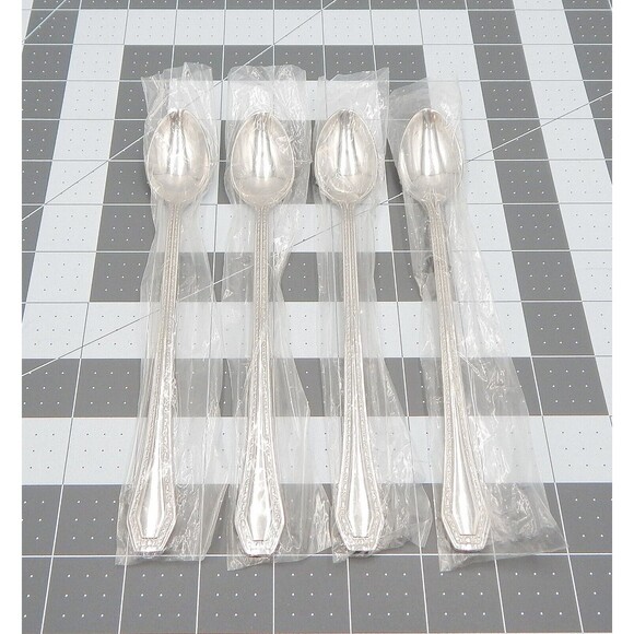 Reed & Barton Stainless Iced Teaspoon Copley Flatware Dot Dash Flatware Set of 4 - Picture 1 of 6